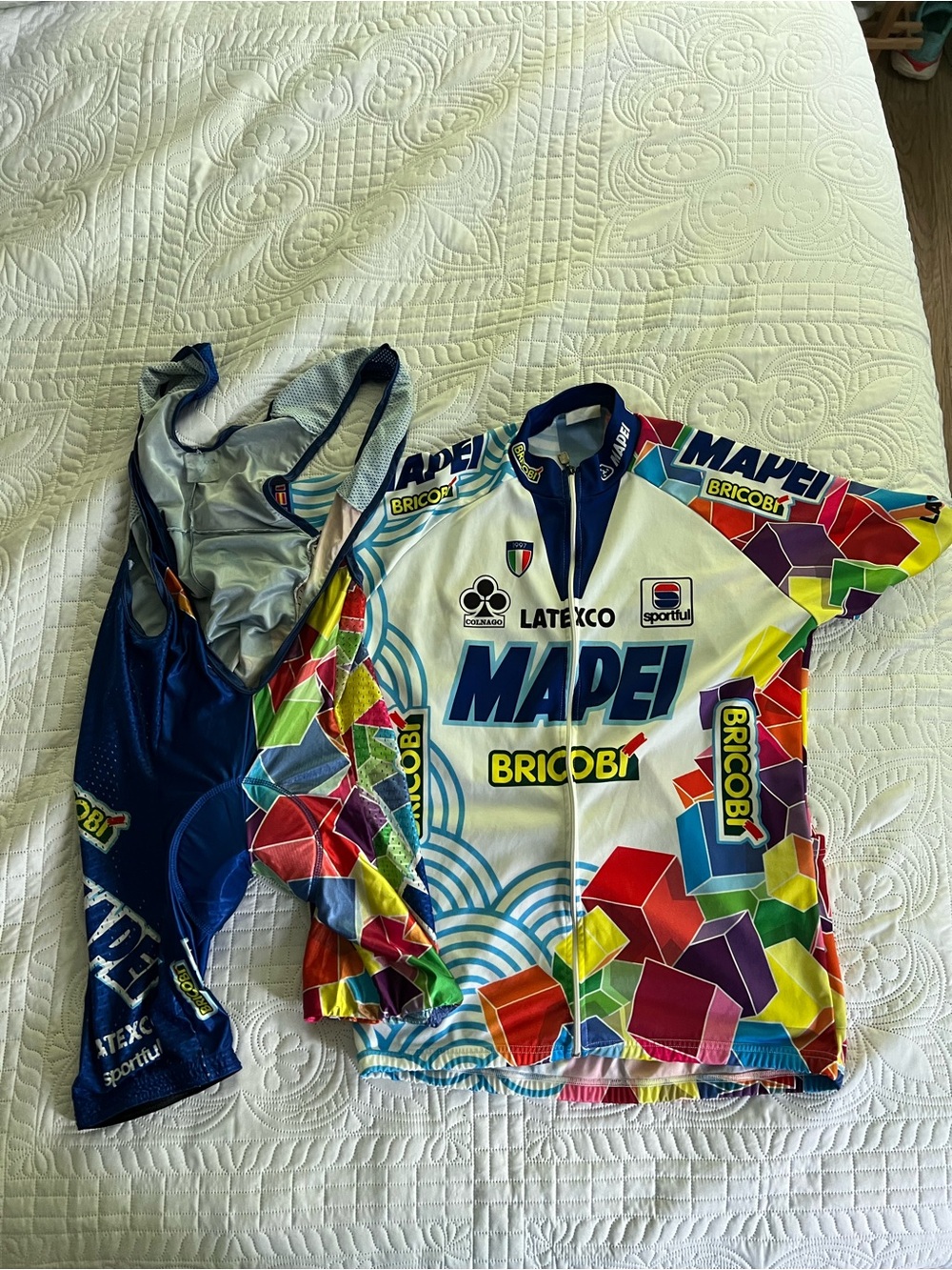 Mapei Bricobi Retro Cycling Jersey and Bib Kit - Colorful Geometric Print